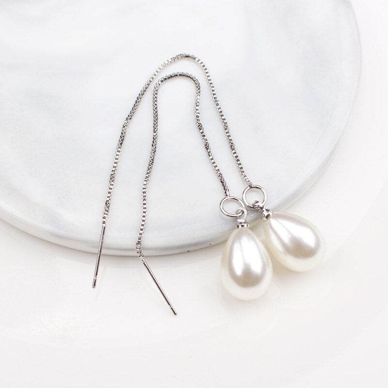Lange Kwast Gesimuleerde Pearl Oorbellen Voor Vrouwen Crystal Walvis Vissenstaart Oor Lijn Koreaanse Bruiloft Sieraden Pendientes