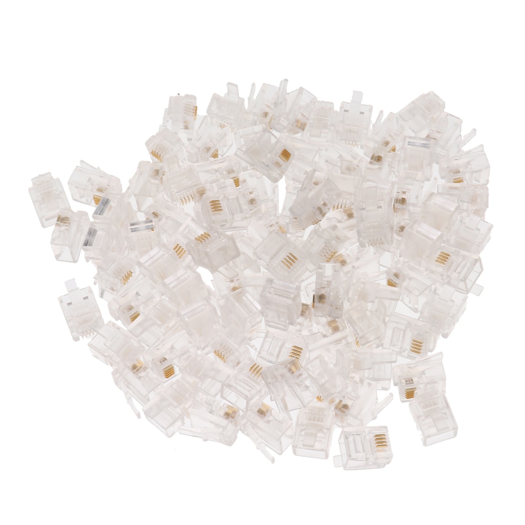 20 Connecteurs RJ11 Mâles 6P4C - Noyau Cuivre, Contacts Plaqués Or - Pour Câbles Téléphoniques Jusqu'à 26 AWG