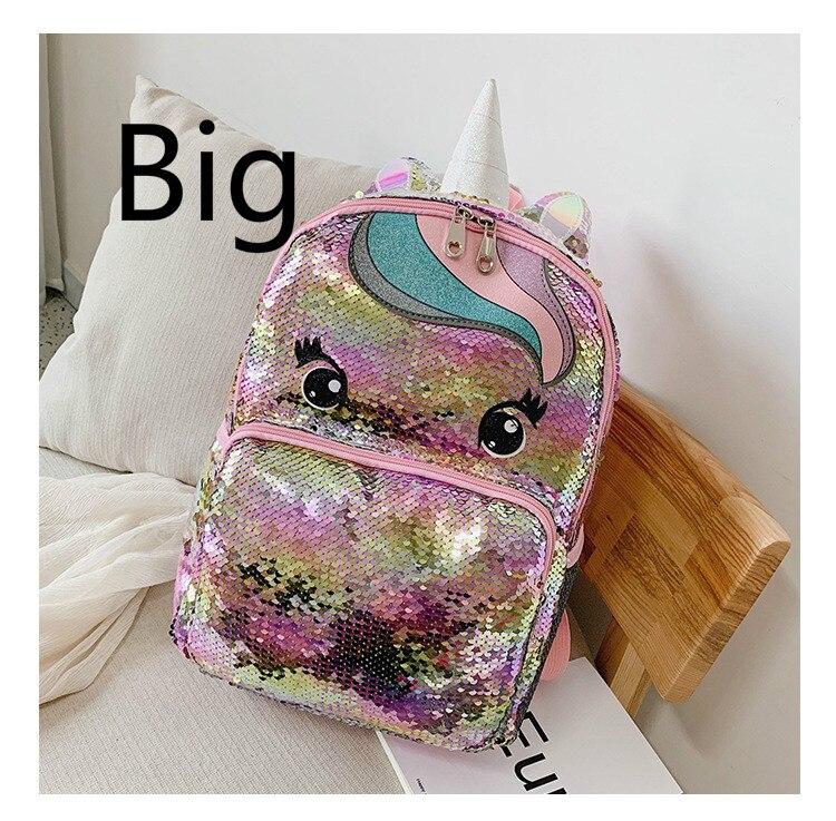 Unicornio lentejuelas niños Mochila de niños bolsas para la escuela Mochila para chicas adolescentes de dibujos animados lindo mochilas grandes Mochila: G