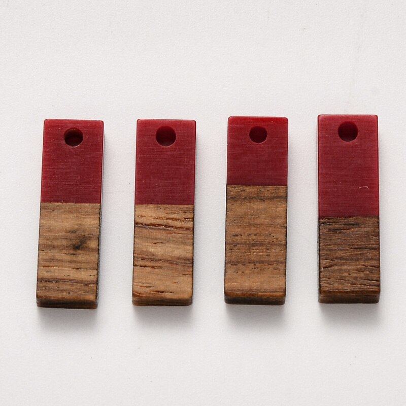 100pcs Rectangle Mixed Color Resin & Wood Pendants Charms for Jewelry Making DIY Bracelet Necklace 20x6.5x3mm Hole: 1.8mm