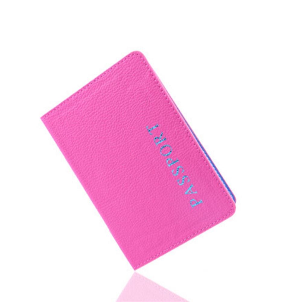 Passport Cover Passport ID Bank Card Note Holder Litchi Grain PU Passports Tickets Holder Passport Bag: Rose