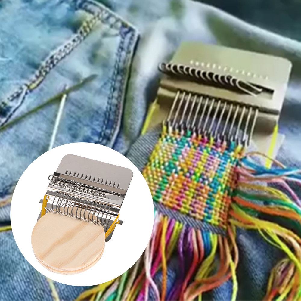 Herramientas de tejer, marco pequeño, telar pequeño, tapiz manual, telar de madera, marco de tejer, máquina de zurcir para reparar ropa y pantalones vaqueros