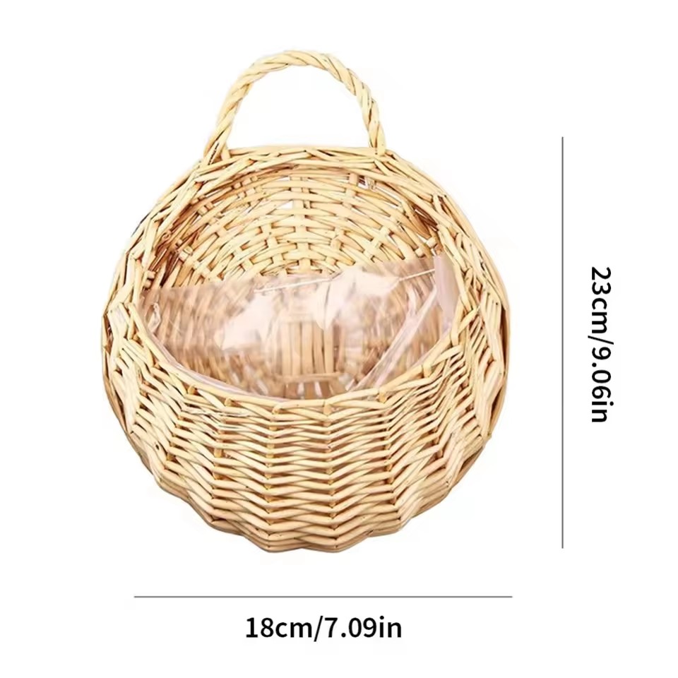 Hand Made Wicker Rattan Flower Planter Wall Hanging Wicker Rattam Basket Garden Vine Pot Plants Holder Garden Pots Wall Planter: Light Grey