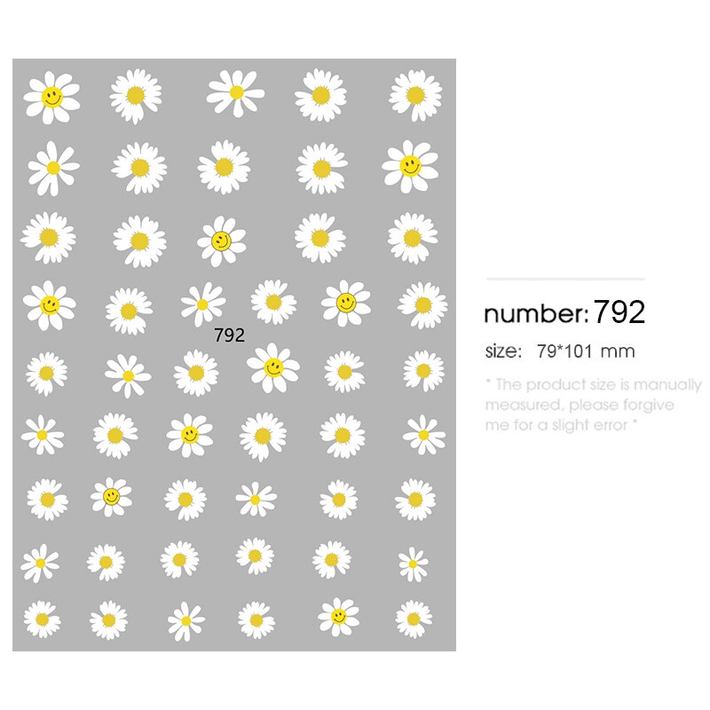 Hnuix 1 Vel Daisy Nail Art Stickers Kleurrijke Bloem Nail Sticker 3D Lijm Nail Decals Adhesive Diy Tips Decoraties: 792