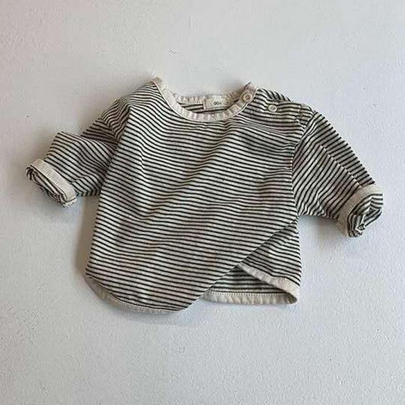 Spædbarn piger blød bomuld langærmet t-shirt baby sød stribet bund skjorte toddler drenge toppe