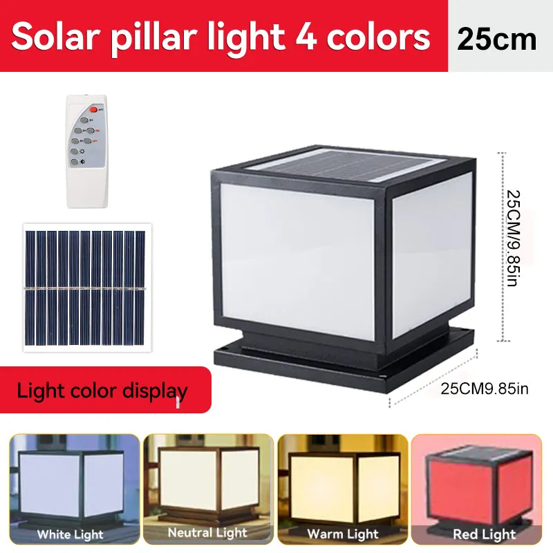 LED Solar- Säule Licht wasserdichte Solar- leuchten mit Fernbedienung 4 Farben Außen beleuchtung für Gartenzaun Veranda Solar- lampe: Goldene Gelb / 0-5W