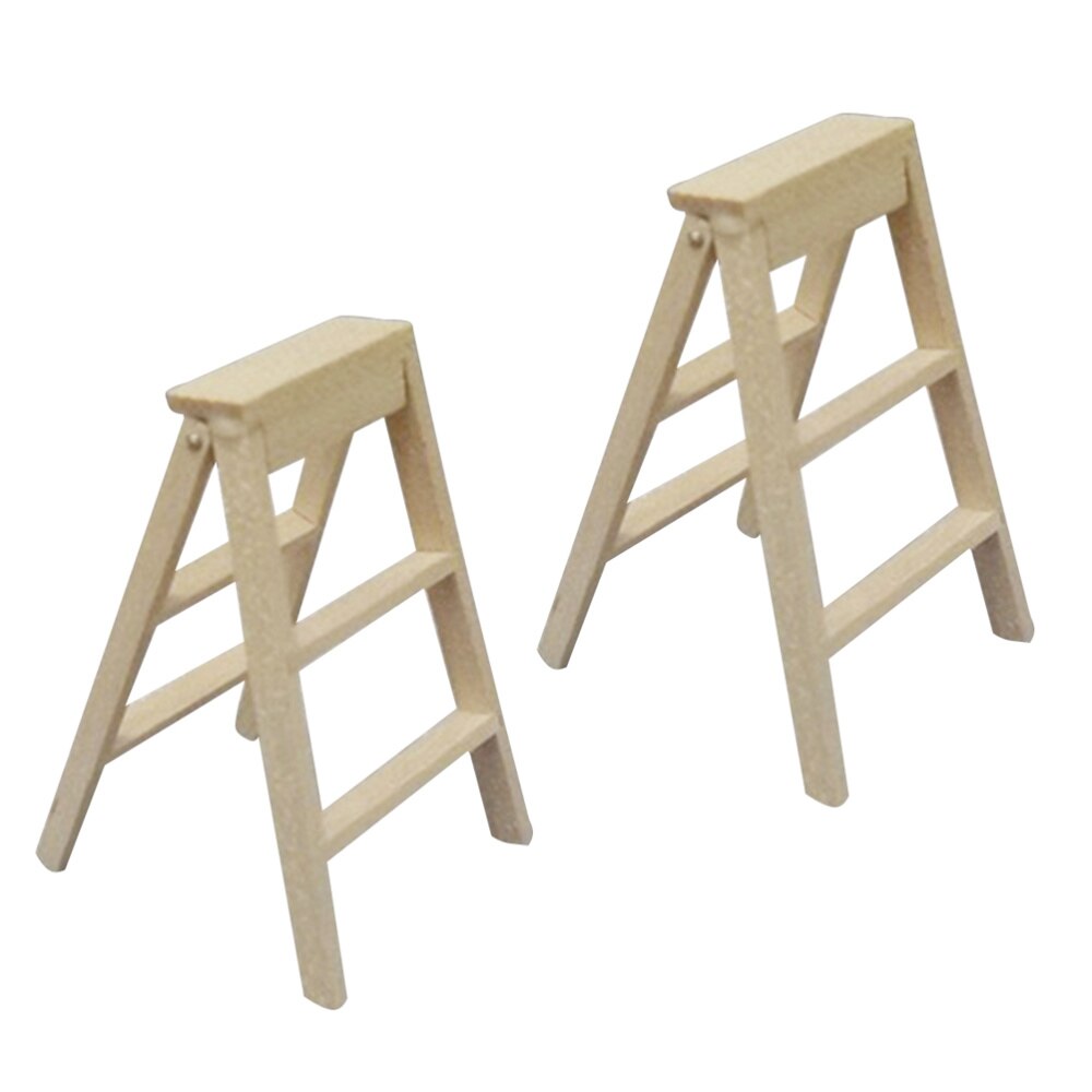 2PCS Mini Ladders Mini House Miniature Wooden Foldable Ladders for Kids Playing Doll House