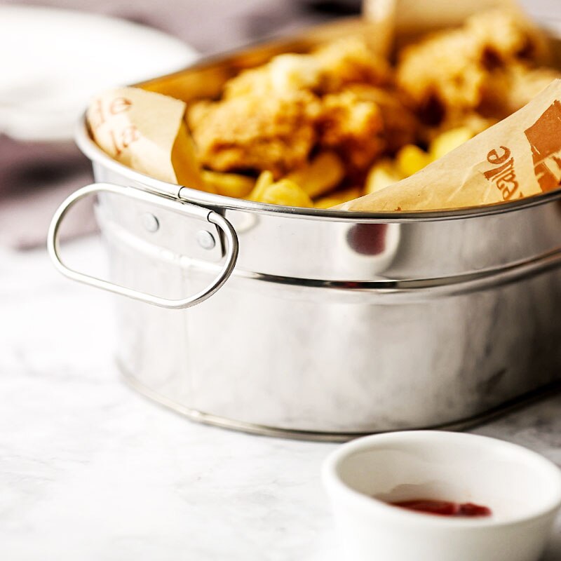 OSKYER roestvrij staal voedsel opslag emmers dikker metalen ovale food grade snack emmer frieten container snack emmer