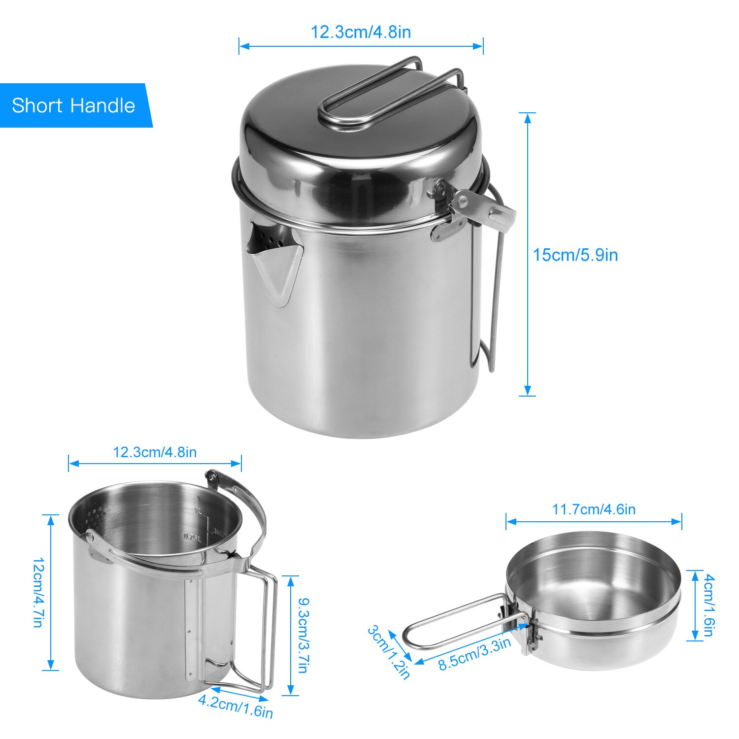 304 Stainless Steel Camping Pot Set Outdoor Supplies Camping Cookware Stainless Steel Pot With Wood Stove: Pot set
