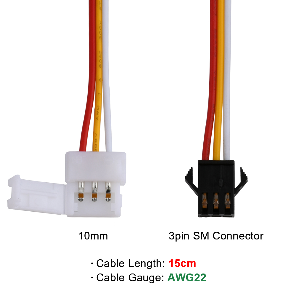 5 uds 3pin SM JST Cable conector para tira de LED para 10mm WS2811 WS2812B luces de cinta de Color de ensueño para controlador soldadura libre