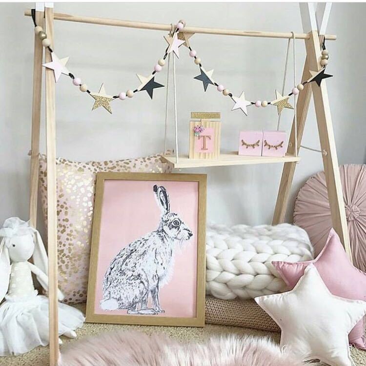 Ins Nodic Wooden Stars String Ornaments Newborn Baby In The Crib Infant Room Wall Decor Photography Props Baby Bedroom Decor
