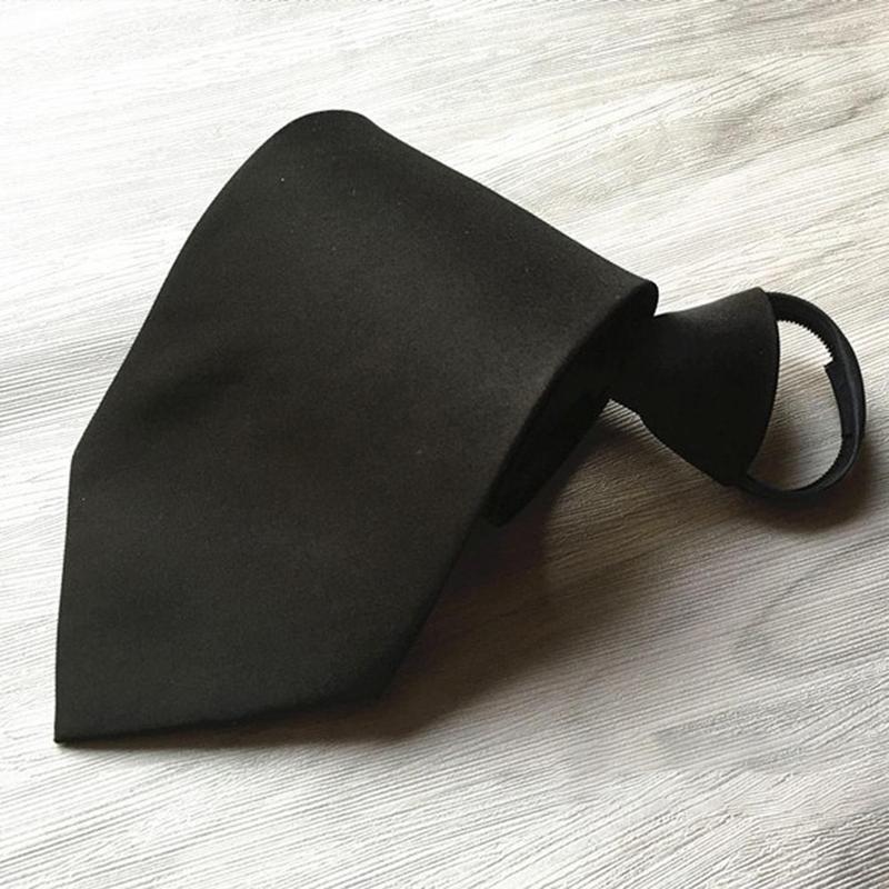 Classic Black Polyester Business Necktie Men's Formal Ties Male Skinny 8CM Casual Neck Tie With Zipper Shirt Accessories