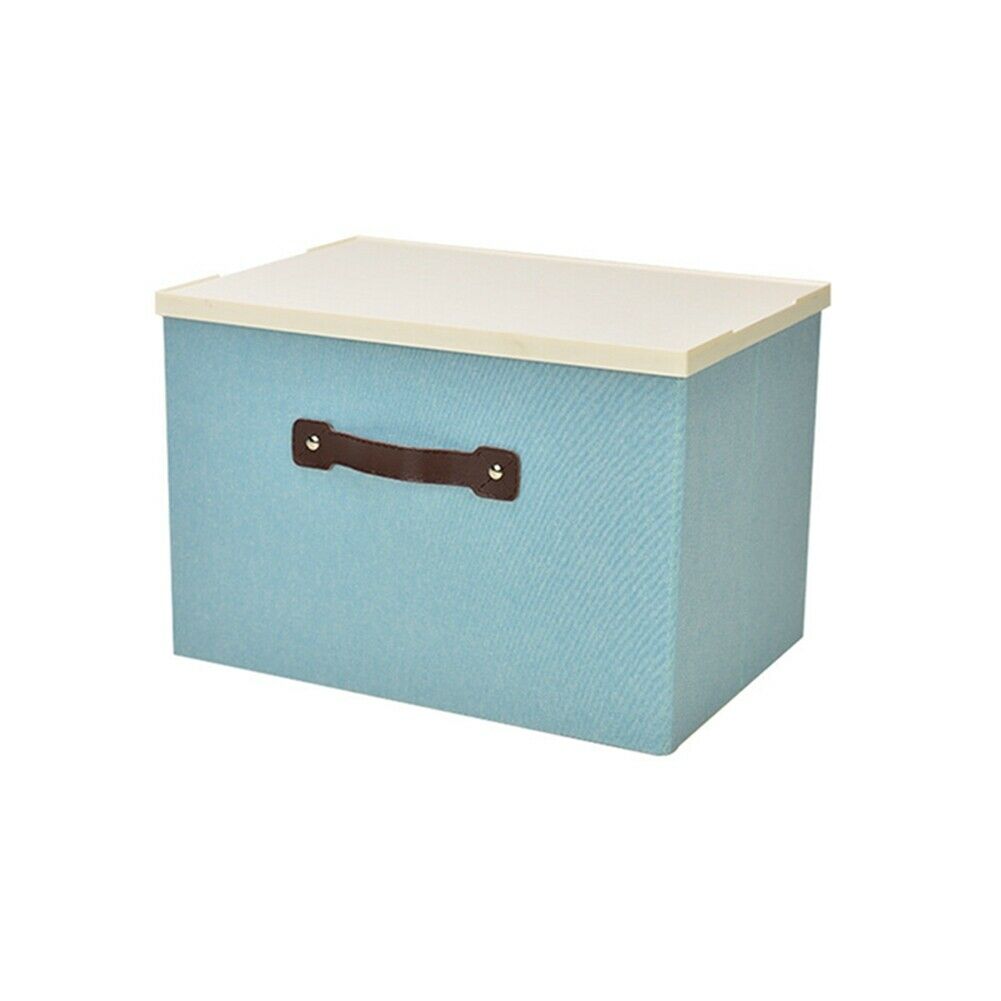 Linen Clothes Storage Box Folding Home Sundries Organizer Foldable Storage Box Lids Stackable Polyester Fabric Container: 33x23x11 / Sky Blue