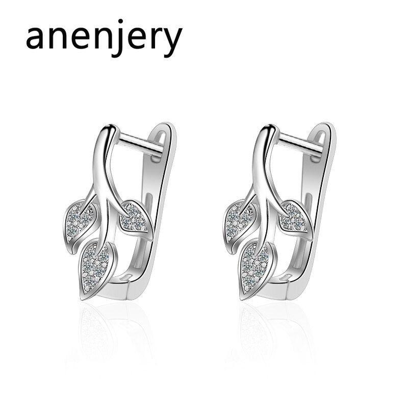 Anenjery Semplice squisito micro Zircone Foglie Argento colore Orecchini per Le Donne Regalo S-E842