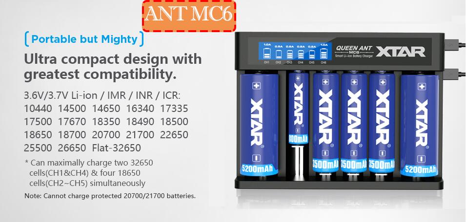XTAR VC2 VC2 plus VC4 VC2S Colorful VA LCD battery charger for 10440/16340/14500/14650/18350/18500/18650/18700/21700/20700/17500: QUEEN ANT MC6