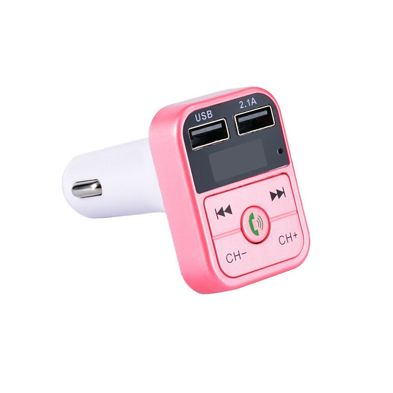 Car Kit Handsfree Wireless Bluetooth-Compatible 5.0 FM Transmitter LCD MP3 Player Car Accessories Dual USB Charger FM Modulator: Pink