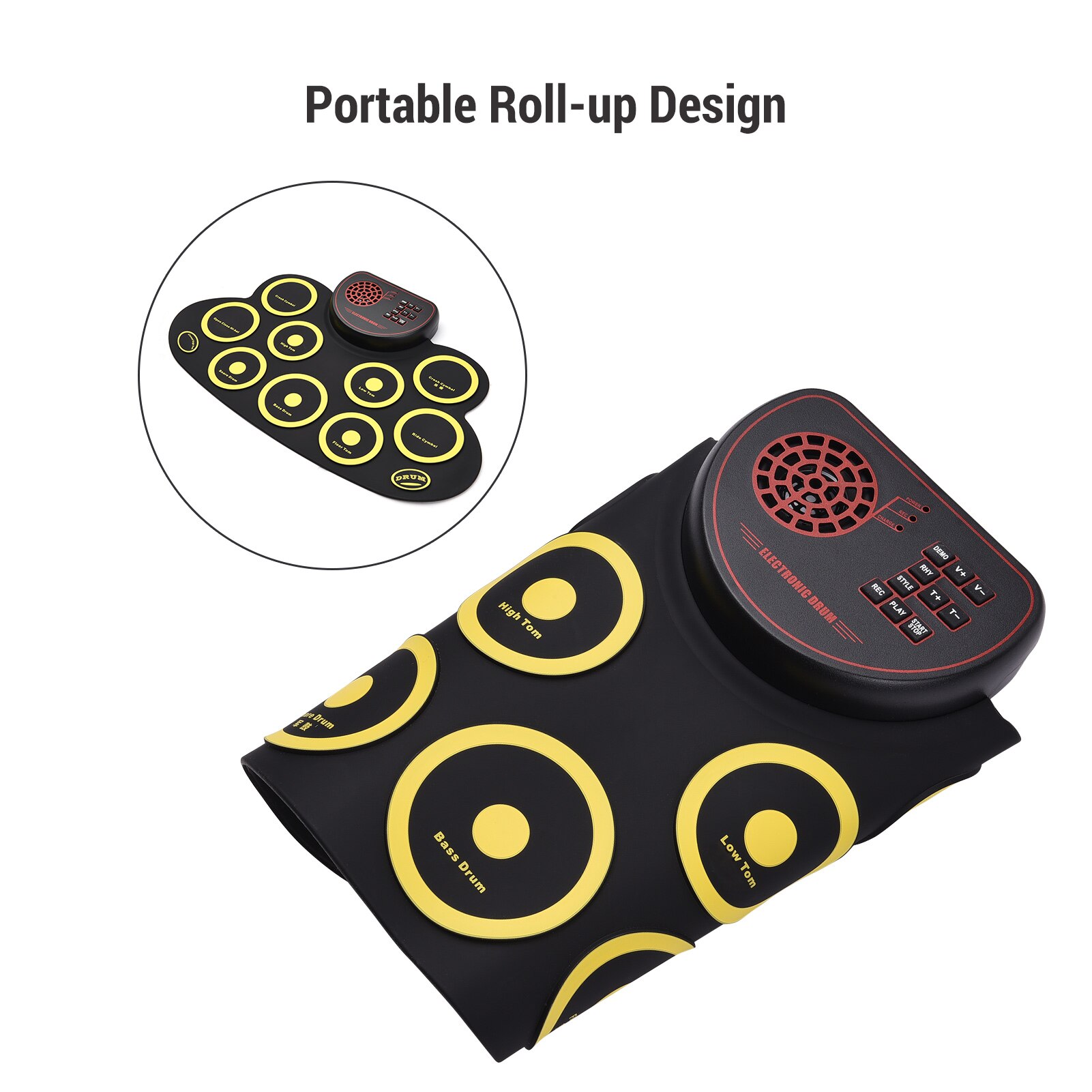 Portable Roll-up Electronic Drum Pad 3.5mm Microphone Input Headphone External Speaker Output with Foot Pedals Drum Sticks