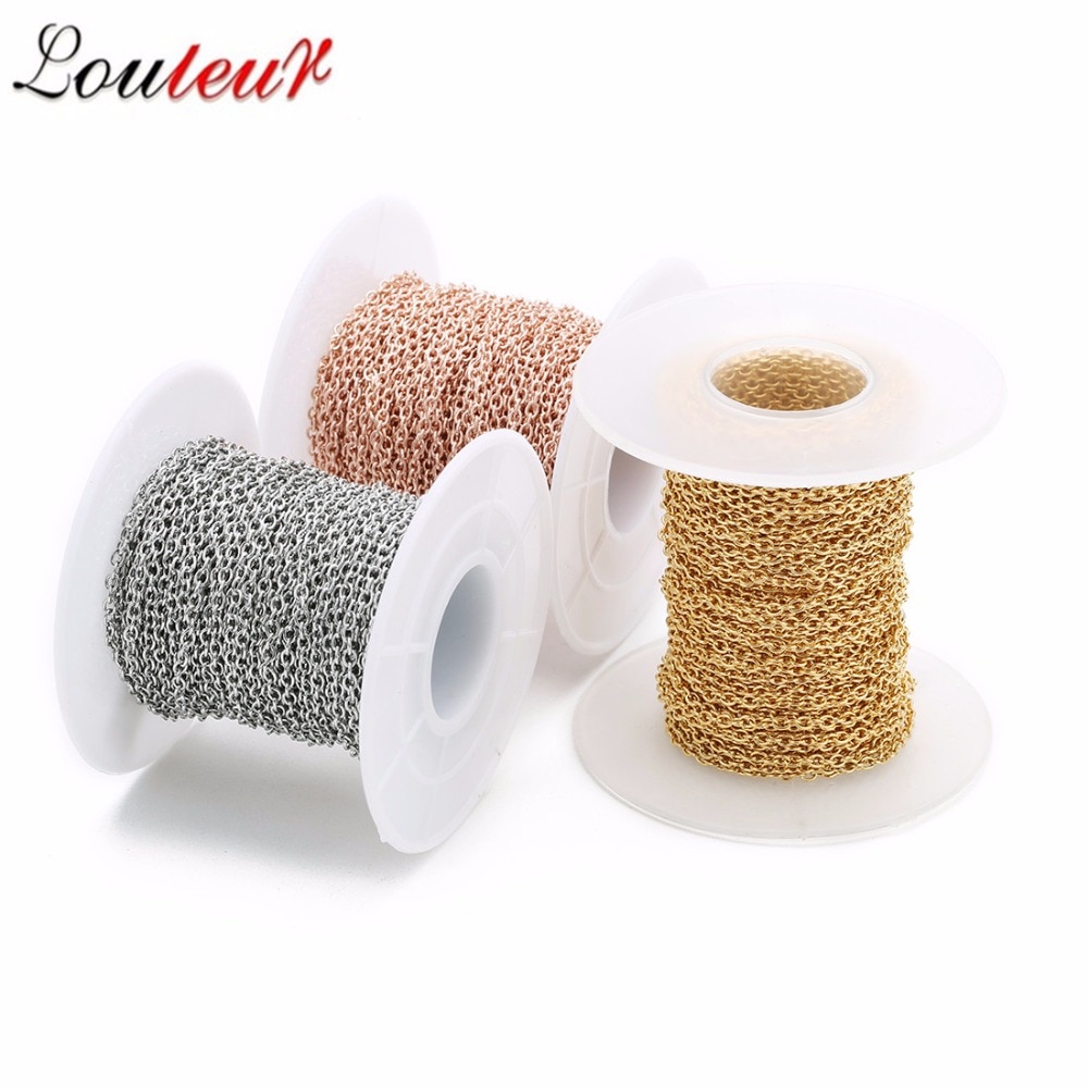 10yards/roll 1/1.5/2/2.5/3mm Silver color/Gold/Rose Gold Men Stainless Steel Bulk Chains Women DIY Jewelry Making Materials