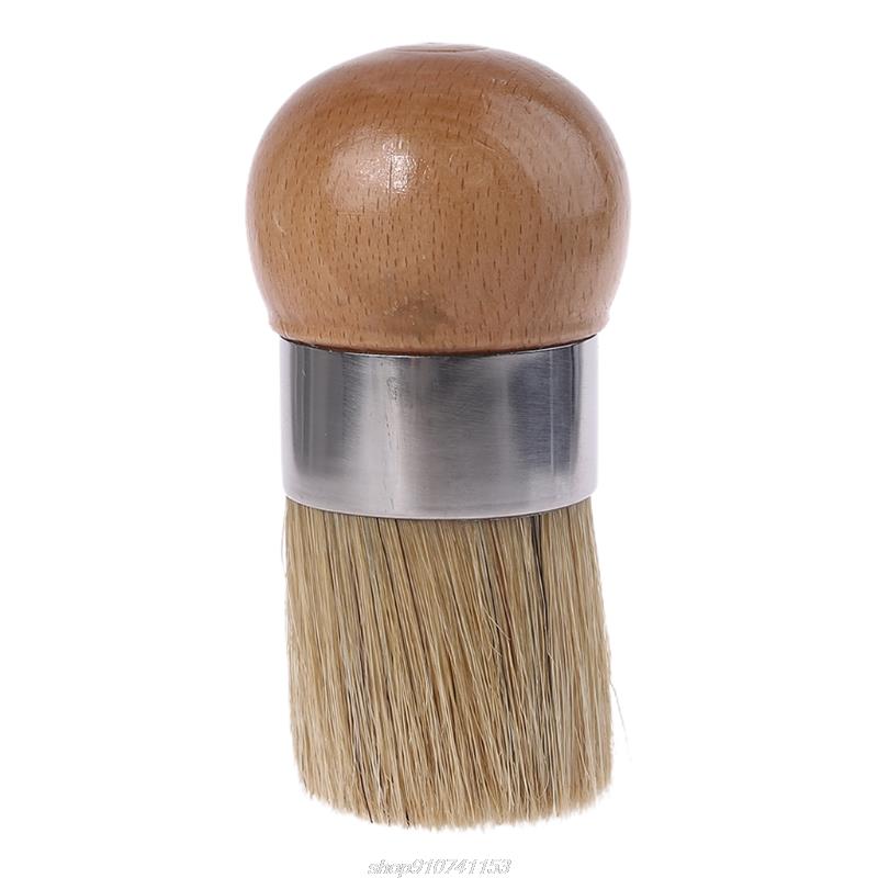 2Pcs/Set Round and Pointed Chalk Paint Wax Brush Ergonomic Wood Handle Natural Bristle Brushes Furniture Paint A14 21: 1PC