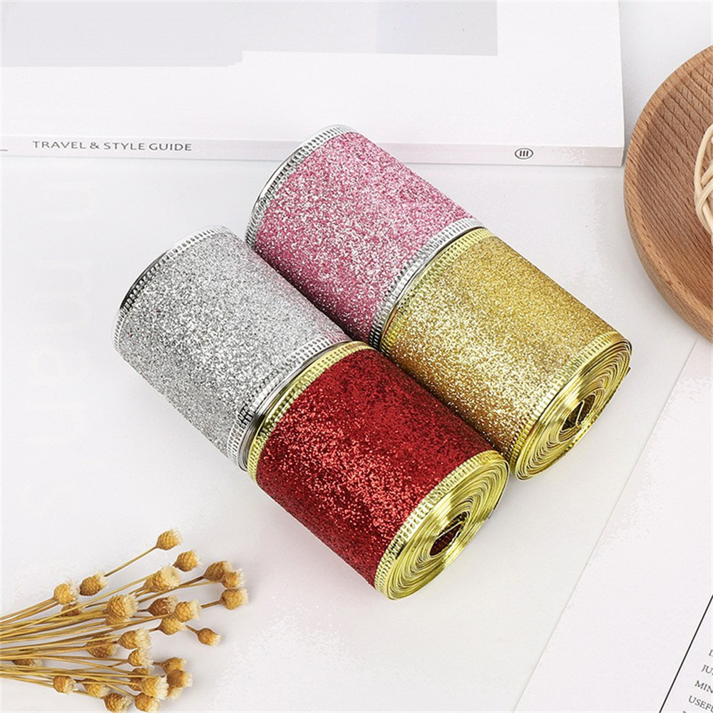 Cinta navideña brillante con purpurina, 6,3 cm de ancho, 2m de longitud, cinta artesanal, cinta decorativa llamativa para proyectos de bricolaje