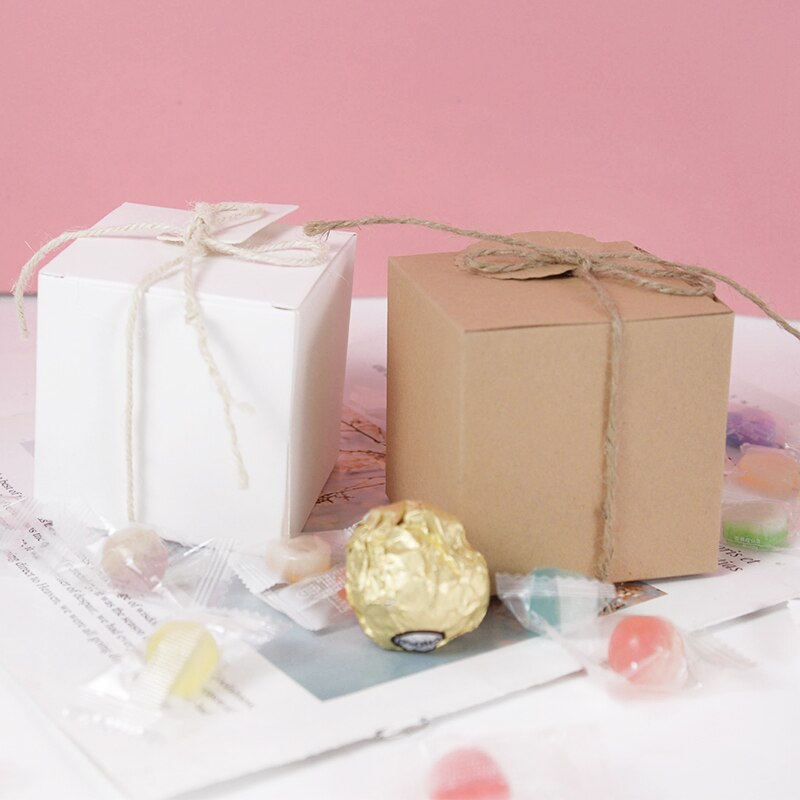 20Pcs Bruin Wit Kraftpapier Geschenkdozen Kubus Dozen Met Tag Voor Huwelijksgeschenken Crafting Cube Box Party Favor verjaardag Candy Box