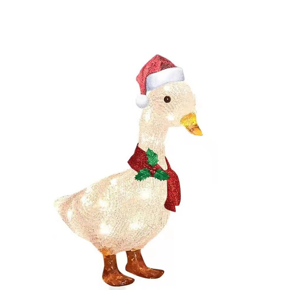 Christmas Lights Duck Statue Animal Art Decorations Garden Yard Ornaments Light-Up Christmas Duck With Scarf Decor: Default Title