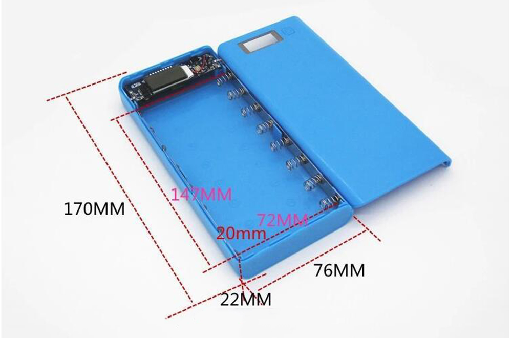 DIY 8 × 18650 バッテリーホルダー電源銀行ボックスプラスチックシェルケースタイプ C マイクロダブル USB ポート表示 Powerbank ボックスの色ランダムに