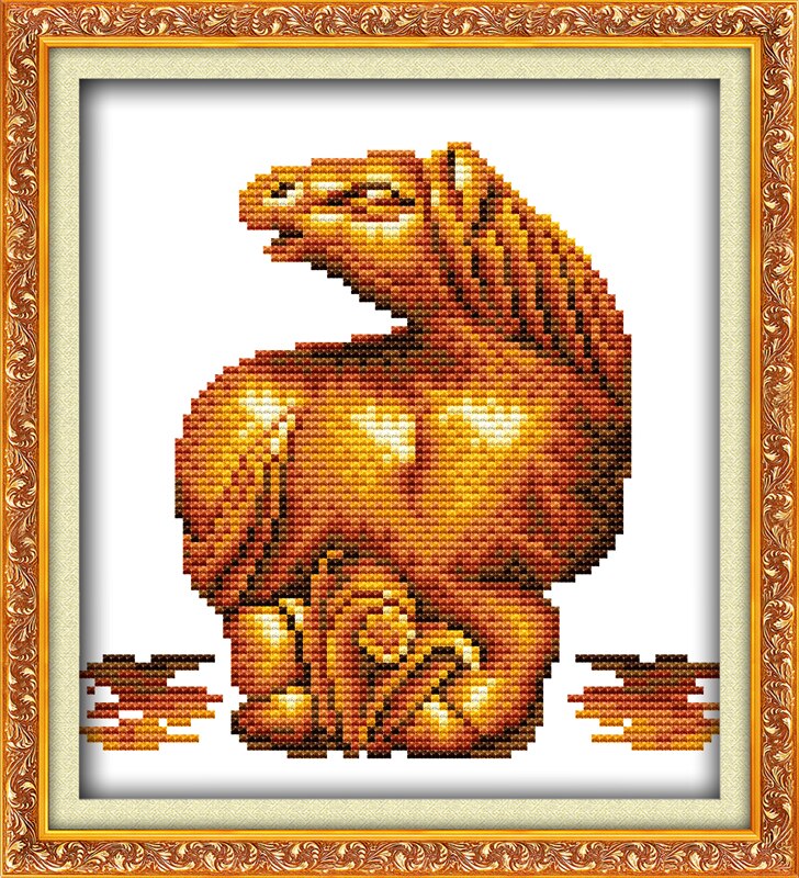 Gouden beeldje nijlpaard schildpad paard olifant kruissteek kit 11ct stuks print canvas borduurwerk diy handgemaakt naaldwerk plus