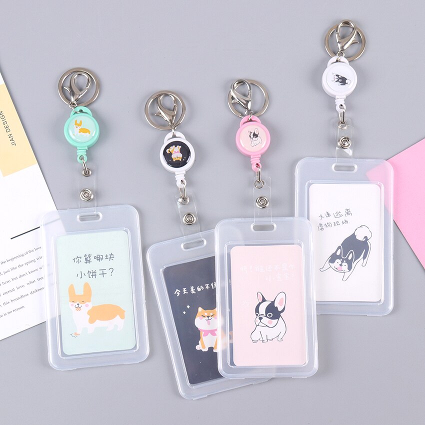 1PC Telescopic Transparent Keychain Double Card Sleeve Sets ID Badge Case Clear Bank Credit Card Badge Holder Accessories
