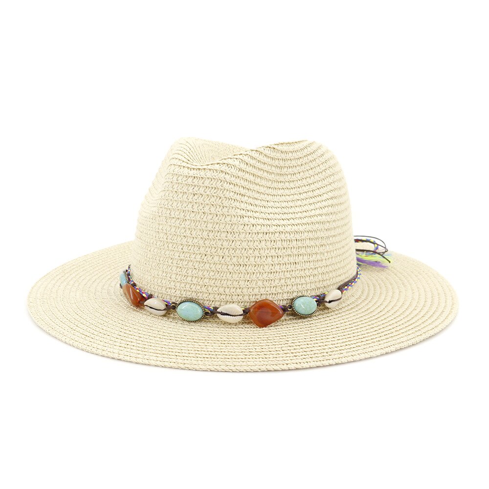 Women's Hat Summer Wide Brim Straw Hats Big Sun Hats UV Protection Panama floppy Beach Hats Ladies hat chapeau femmel Fedoras: Khaki