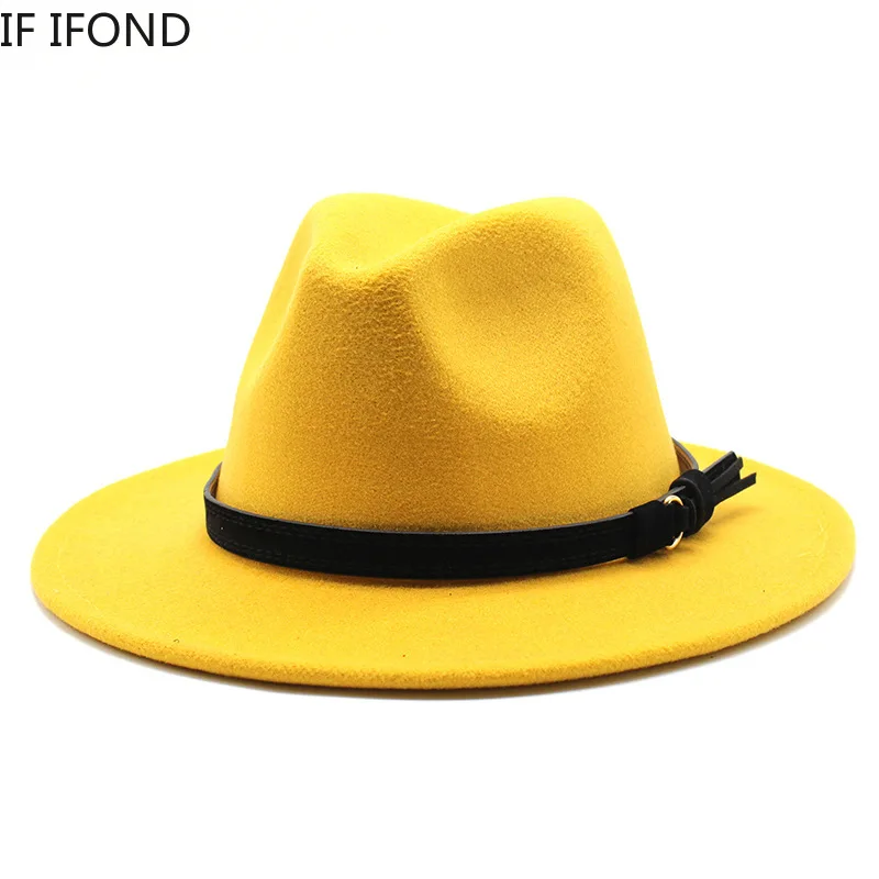 Sombrero Fedora de fieltro Gangster Trilby, gorras de Jazz de ala ancha europea americana, sombrero de boda blanco de lana para hombres y mujeres, 56-58-61CM