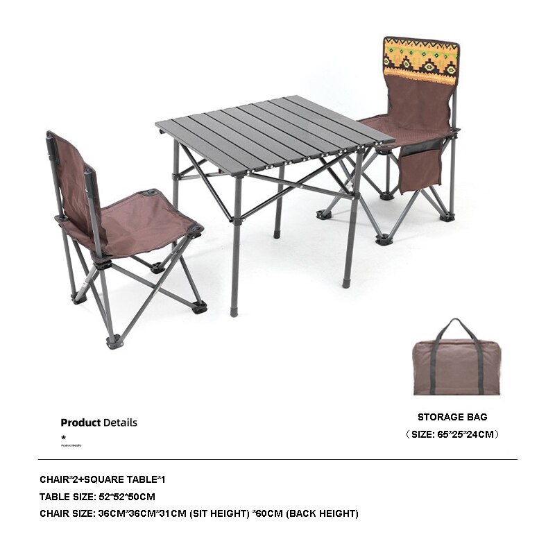 2 Person Folding Tables And Chairs Set 2 Seat 1 Table Camping Tools Outdoor Picnic Table Fishing Chair Camping furniture: Brown