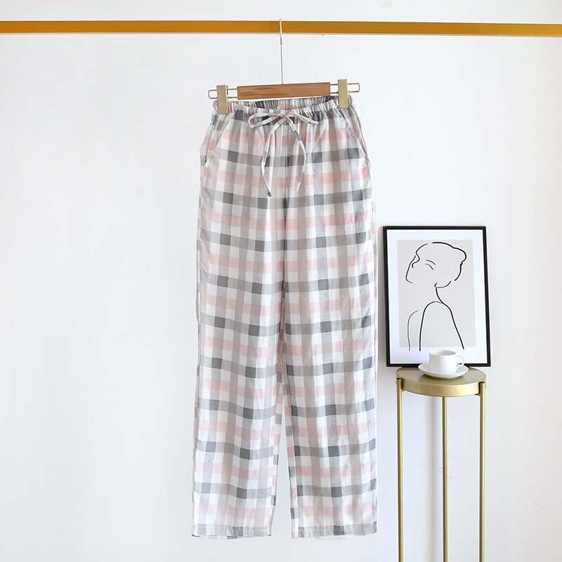 Pyjama en coton à carreaux pour femmes, pantalon ample, taille élastique, décontracté, simple, confortable, doux, pour la maison, printemps, 2022: Pink1 / XL
