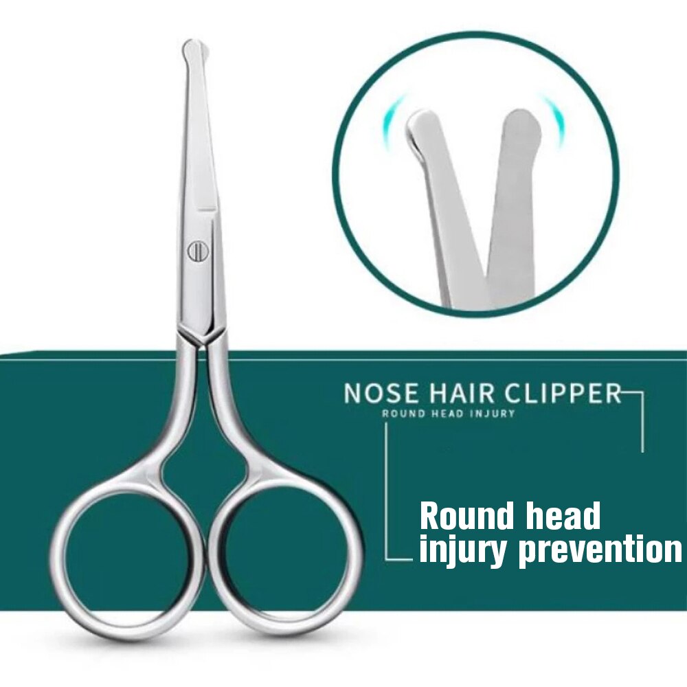 Nose Hair Scissor Stainless Steel Eyebrow Nose Hair Cut Manicure Facial Trimming Makeup Scissors Safety Hair Removal Tools: silver 1pc