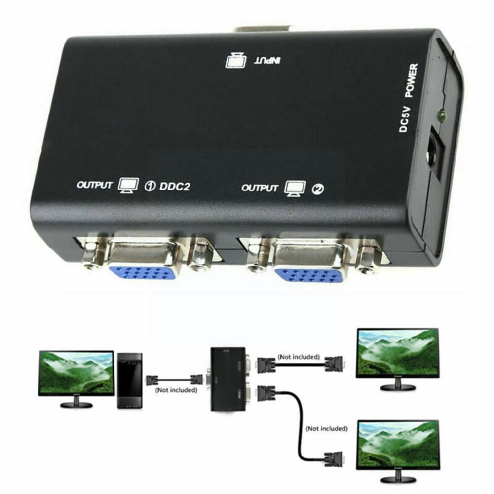 1 Naar 2 Poorten Vga Video Splitter Duplicator 1-In-2-Out 250Mhz Video 1920*1440 Laarzen Signalen 65M Apparaat Cascadedable F5N2