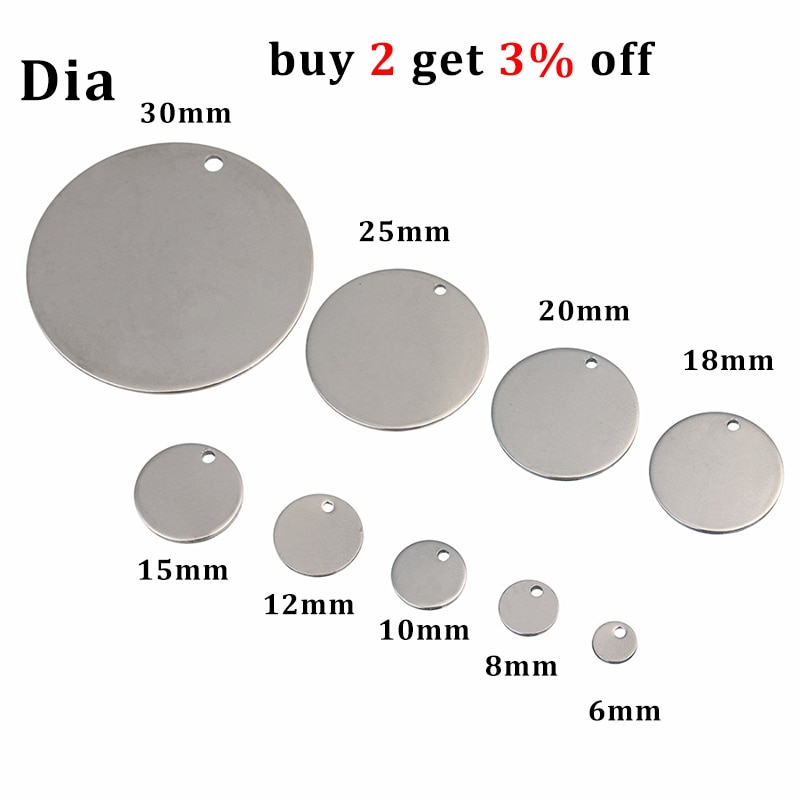 Pendentifs vierges pour colliers, 20 pièces, 6, 8, 10, 20, 25mm, pendentifs en acier inoxydable pendentifs étiquettes de chien, fabrication bijoux à bricoler soi-même