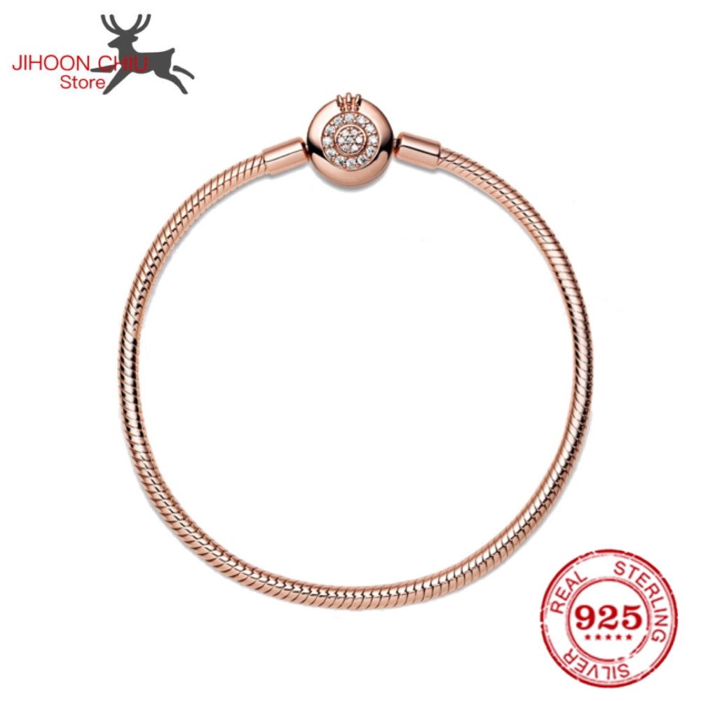 100% 925 sterling silver bracelet for Women fit original Pan Charm chain Snake bracelet crown style classic DIY jewelry