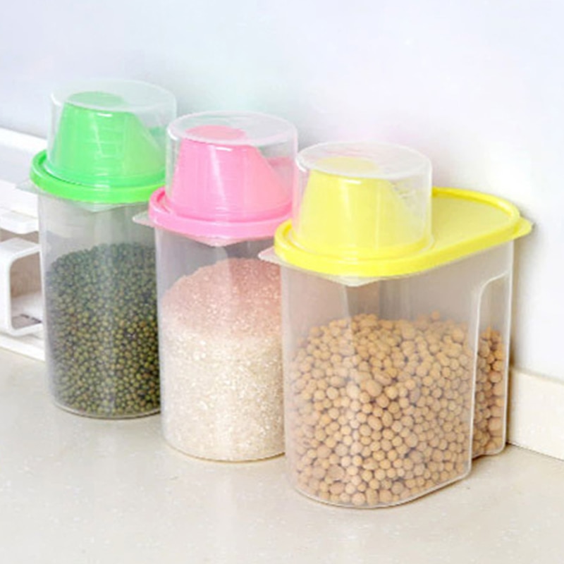 1.9L Transparent Nut Container With Pour Lid Kitchen Cereals Storage Bottle Rice Beans Jar Dried Grains Tank Plastic Food Box