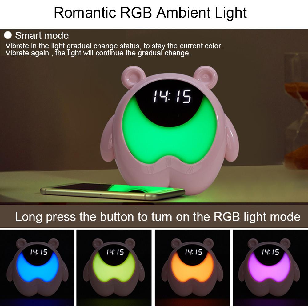 Schattige Beer Nachtkastje Wekker Nachtlampje Rgb Wake Up Lights Motion Sensor Muziek Lamp Voor Kinderen Baby Kinderen slaapkamer Decor