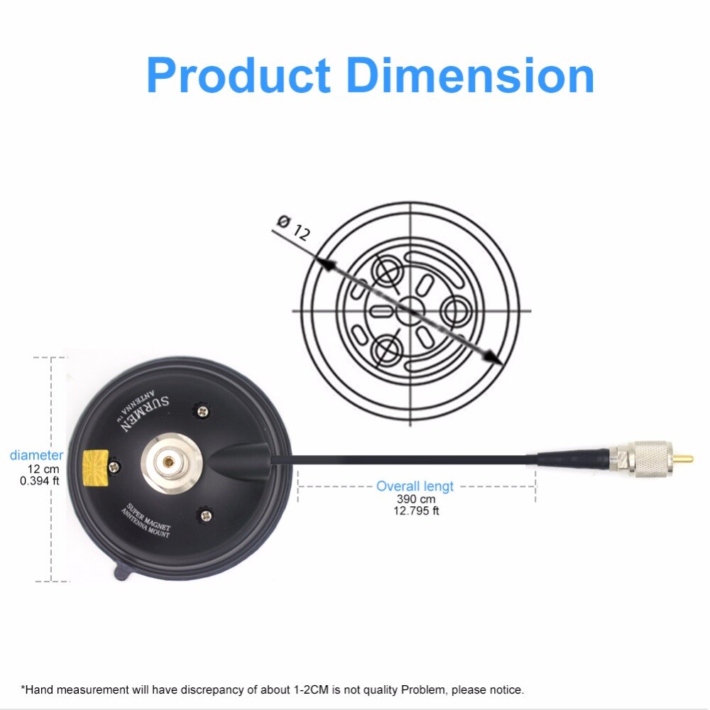 SURMEN K-505M-3D sous vide 12CM Base aimantée + 4M ligne téflon ventouses sous vide pour voiture Radio mobile