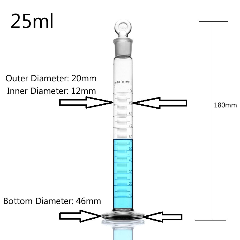 LINYEYUE 25mL Glass Graduated cylinder with stopper cap Measuring glass cylinder Laboratory Chemistry Equipment