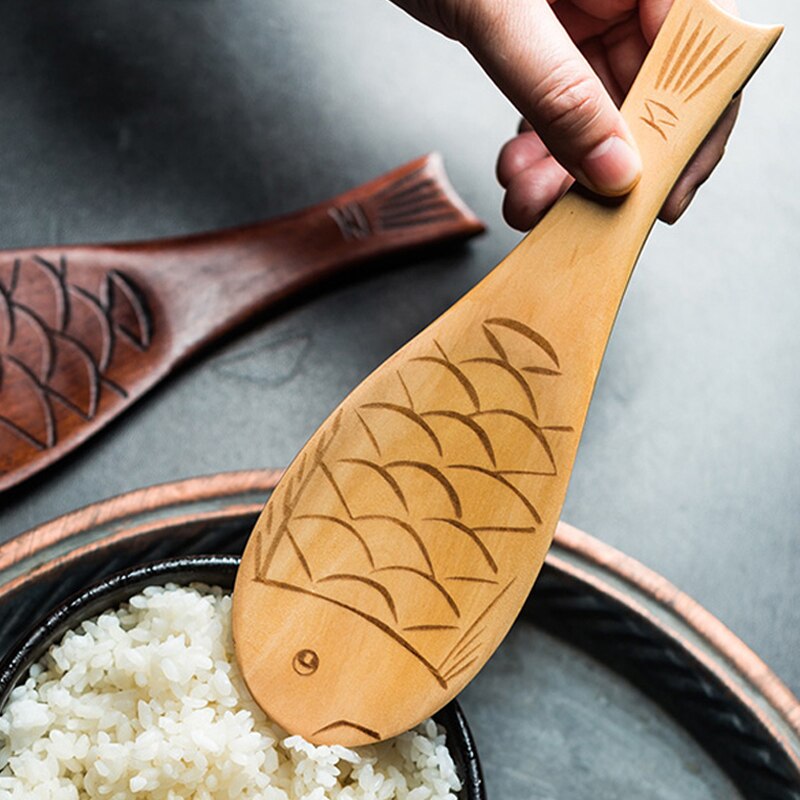 Cuchara de arroz china en forma de pescado, cuchara de arroz de madera, cuchara para servir postres y patatas, utensilios de cocina, 1 ud.