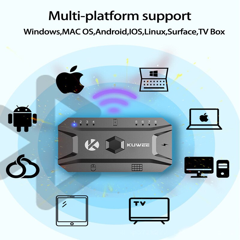 Convertidor USB para teclado y ratón, dispositivo con Bluetooth 5,0, de cable a adaptador inalámbrico, compatible con 8 dispositivos para tableta, ordenador portátil, PC, móvil, Hub USB