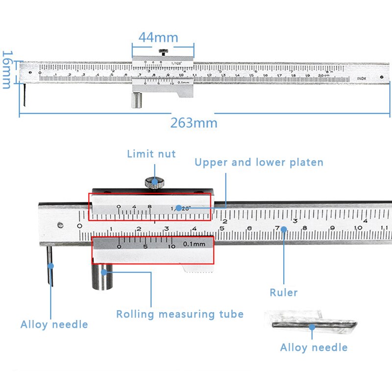 Calipers Parallel Crossed Caliper Parallel Ruler Caliper Cursor Marking Stainless Caliper Building Measuring Tools