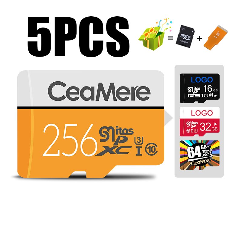 CeaMere tarjeta Micro SD 256GB/128GB/32GB UHS-3 64GB/16GB/8GB Clase 10 UHS-1 tarjeta de memoria Flash de 4GB de memoria Microsd gratis Tarjeta de lector