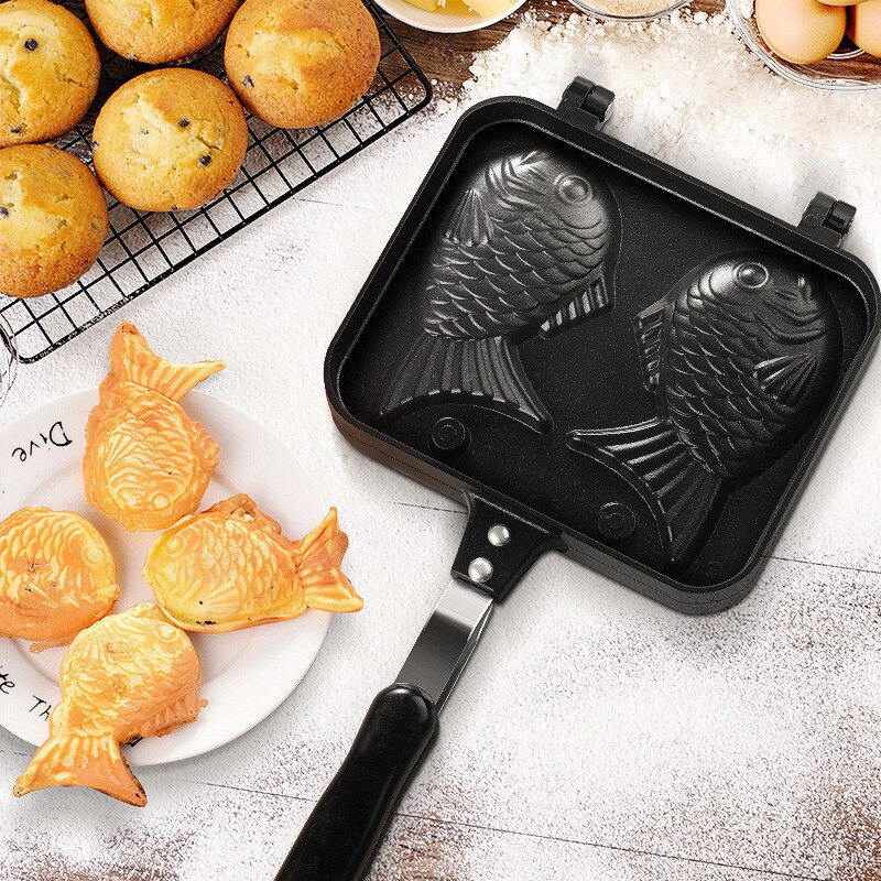 Taiyaki skimmel japansk fiskformet bageudstyr vaffelpande maker japansk pandekage dobbeltpande rustfrit stål stegepande