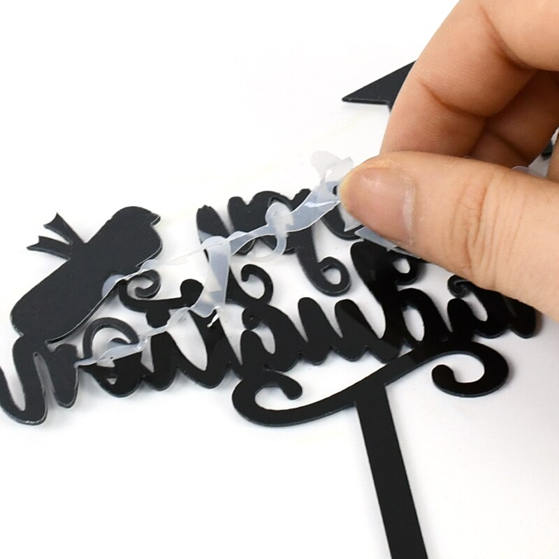 Gold Happy Graduation Cake Topper Bachelor Cap Acrylic Cupcake Topper for DIY Baking Kitchen Supply Happy Graduation Party Decor