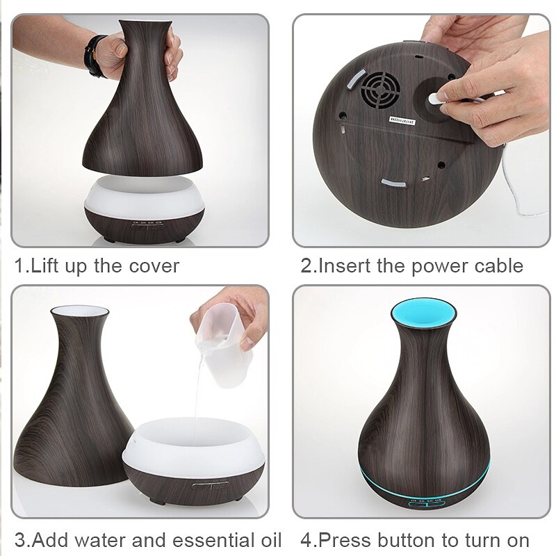 550ML APP Controle Luchtbevochtiger Aromatherapie Etherische Olie Diffuser Met Houtnerf 7 Veranderende Kleuren LED Lamp Voor Thuis kantoor