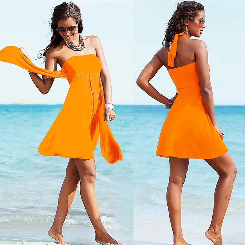 Beach Dress Cover Ups Swimsuit Swimming Sundress Beachwear Wear Pareo Crotch Tunic Woman Girl Bikini Bathing Suit Clothing VB007