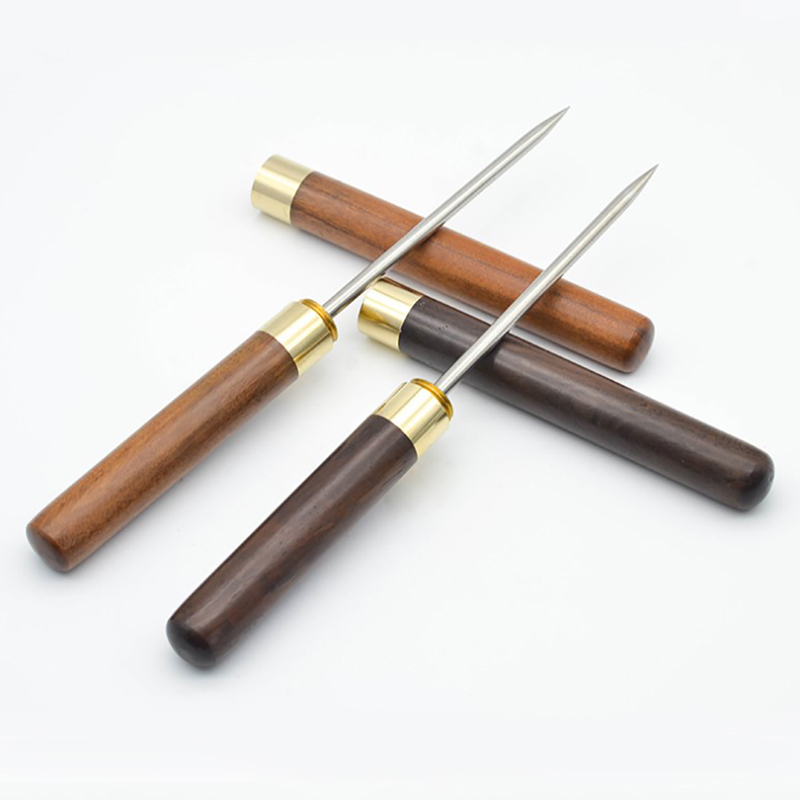 1PC Stainless Steel Ice Pick With Wooden Handle Manual Ice Carving Tool Ice Crusher Bartending Triple-headed Cone Ice Pick